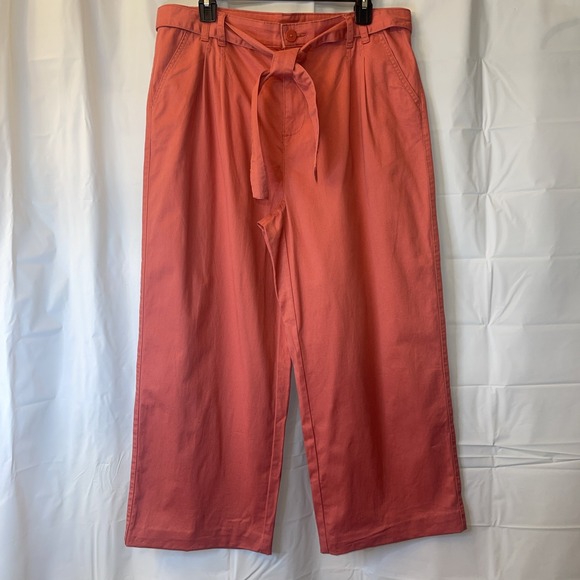 Womens  Time & Tru Size 14 Relaxed Straight Leg High Rise Coral Belt Trouser - Picture 2 of 13